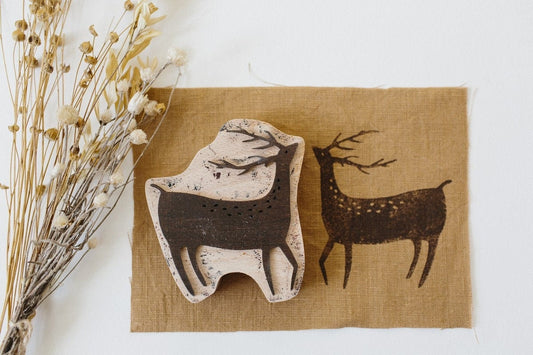 Deer stamp for fabric, clay stamps, forest stamp, textile stamp, deer art, deer print, pottery stamp