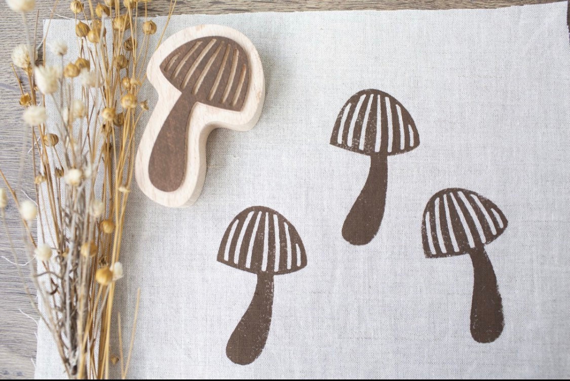 Fabric stamp clay stamps carved stamp mushroom stamp mushroom