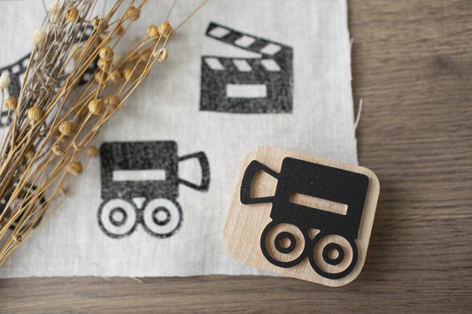 Camera stamp, movie stamp, fabric stamp, camera print, textile stamp, movie fan gifts, clay stamp, motion picture camera