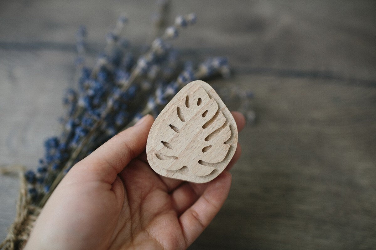 Wooden stamp, fabric stamp, monstera print, clay stamp, soap stamp