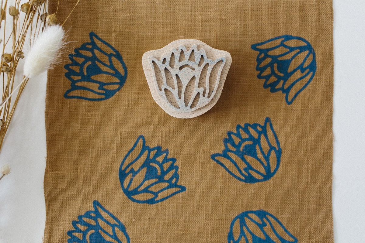 Lotus flower stamp for block printing, pottery stamp, soap making, fabric stamp