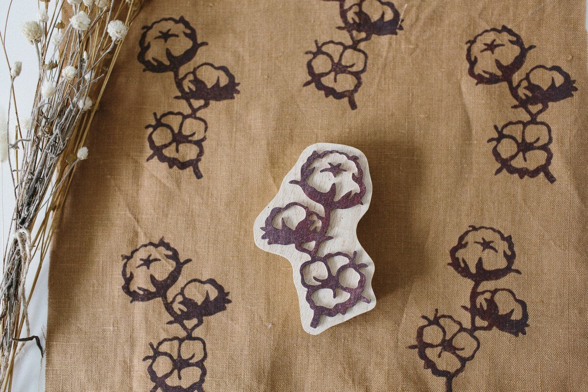 Fabric stamp, cotton flower print for textile, pottery stamp, clay stamps, wooden stamp