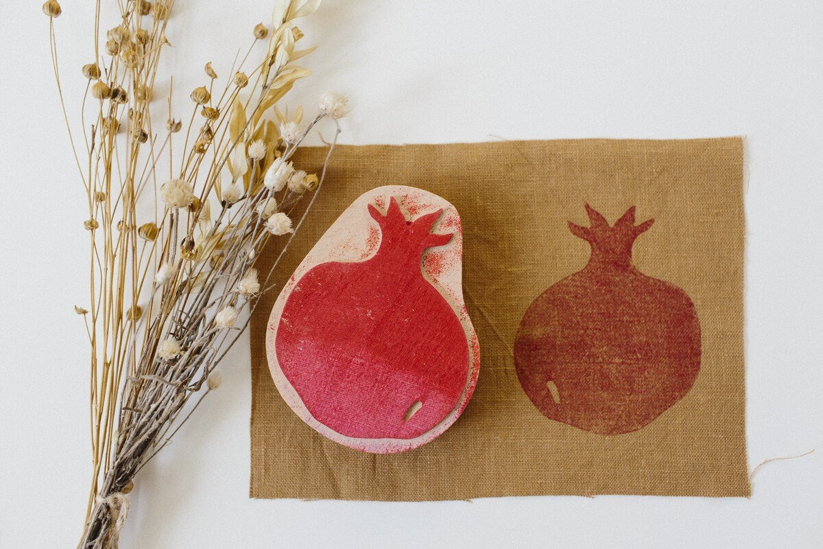 Fabric stamp, Pomegranate stamp, clay stamp, wooden stamps, clay stamps, carved stamp, block print