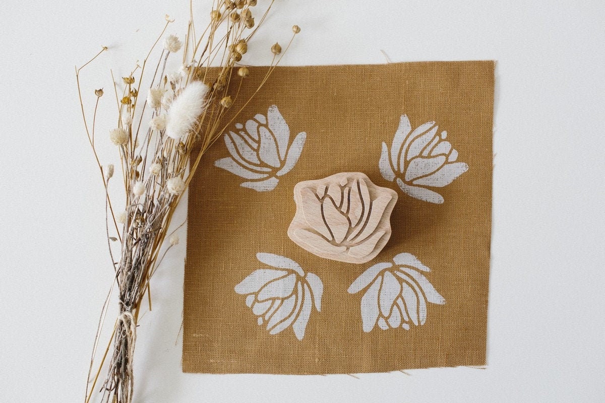 Floral wooden stamp for fabric, Stamps for clay, pottery stamp, Stamps for soap