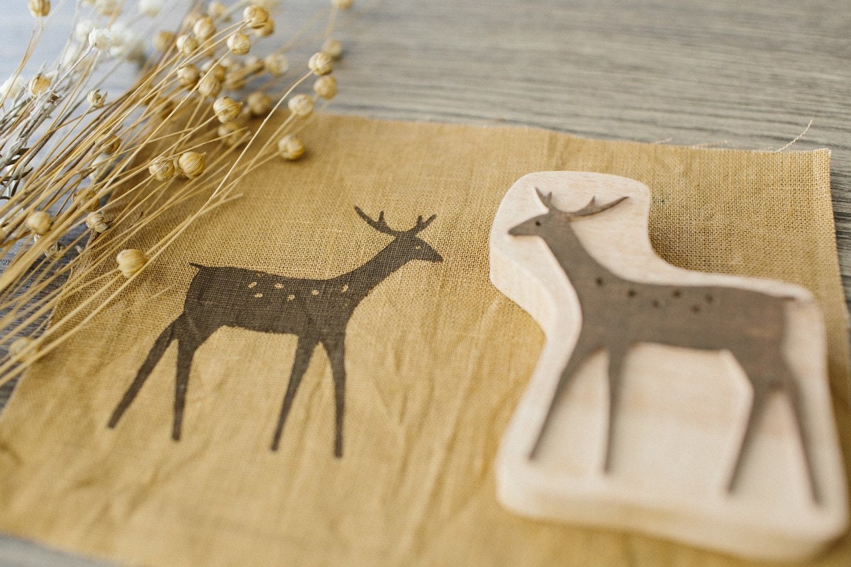 Clay stamps, Block Printing, Deer stamp, wooden stamps, soap stamp, fabric stamps, swedish christmas