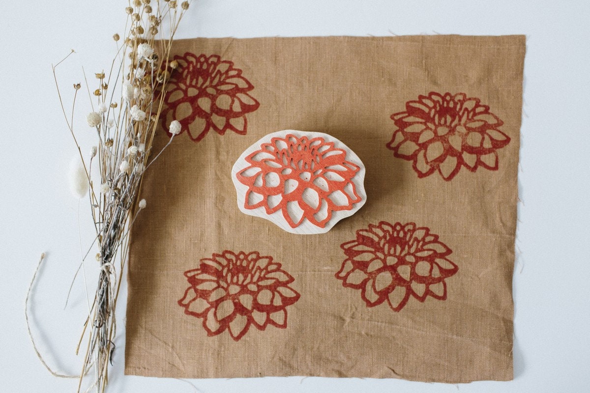 Flower stamp, Dahlia flower stamp, fabric stamp, dahlia stamp, textile art, arts and crafts