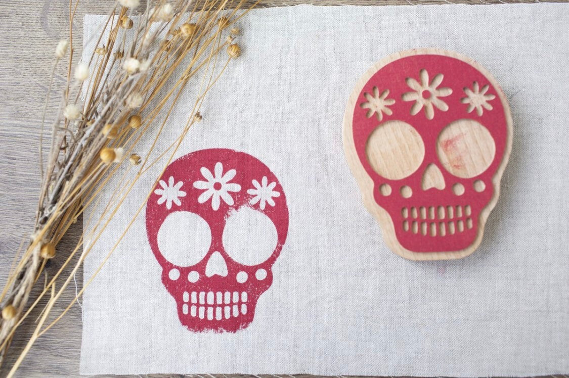 Fabric stamp, halloween stamps, Sugar skull stamp, clay stamps, dia de los muertos, halloween decor, day of the dead art