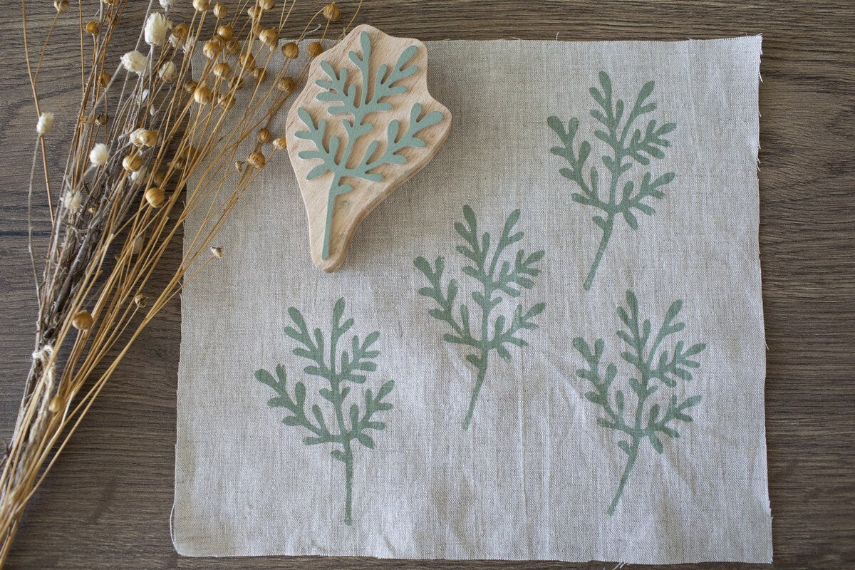 Wooden stamp for clay, herb print, soap making kit, botanical stamp, fabric stamp