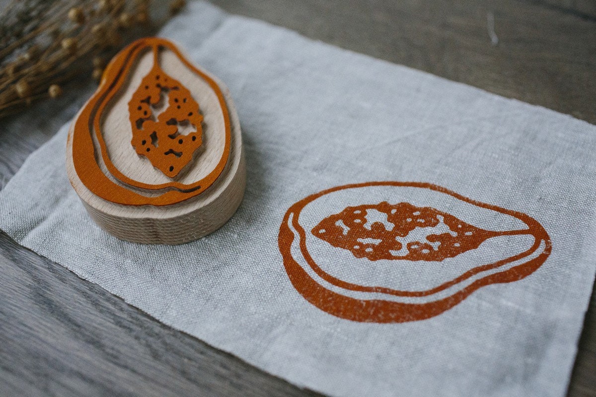 Fabric stamp, papaya stamp,  soap stamp, wooden stamp, fruit stamp, clay stamp, papaya decor