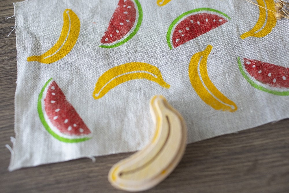 Banana stamp, fabric stamp, soap stamp, wooden stamp, fruit stamp, clay stamp, banana pattern