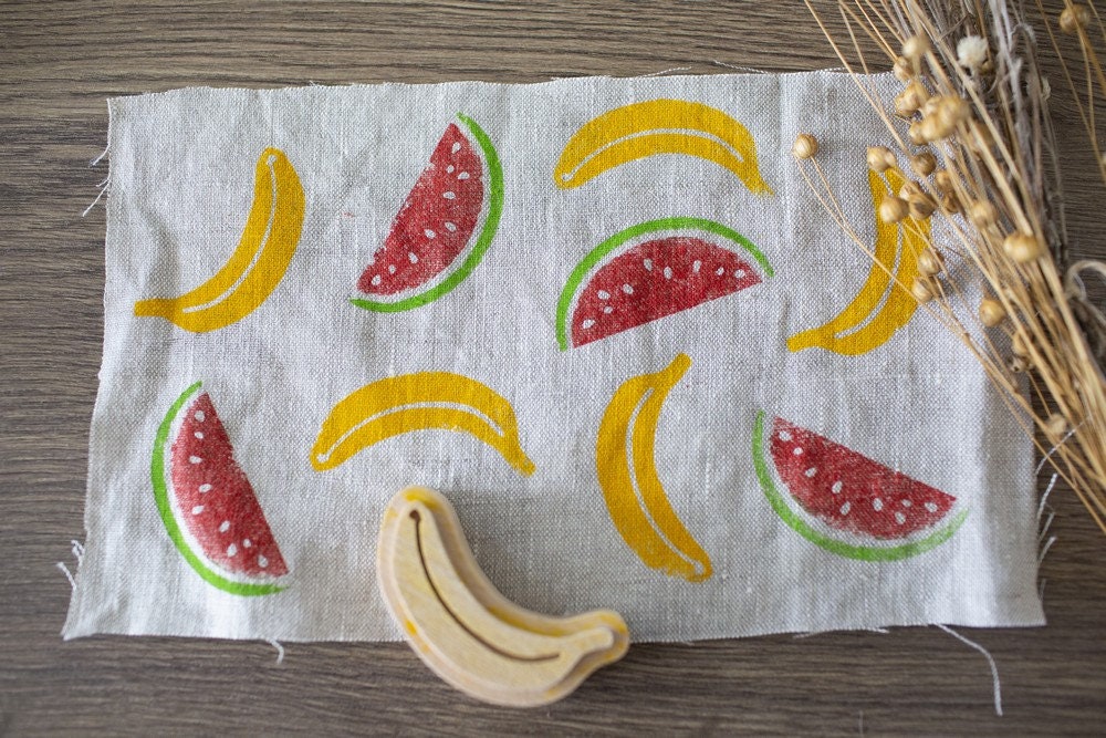 Banana stamp, fabric stamp, soap stamp, wooden stamp, fruit stamp, clay stamp, banana pattern