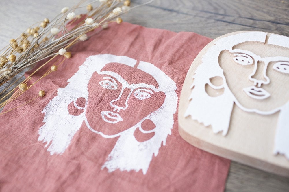 Frida stamp, fabric stamp, art tools, Frida Kahlo print, adult craft kit